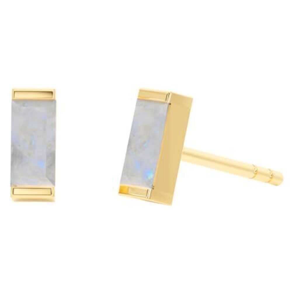 7432 Moonstone Stud Earrings , Rectangle Stud Earrings - Hypoallergenic 18K
